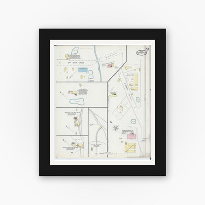 Old map wall art mockup — black gallery frame with white mat — Sanborn Fire Insurance Map from Huntsville, Randolph County, Missouri (1893), Sheet #0002