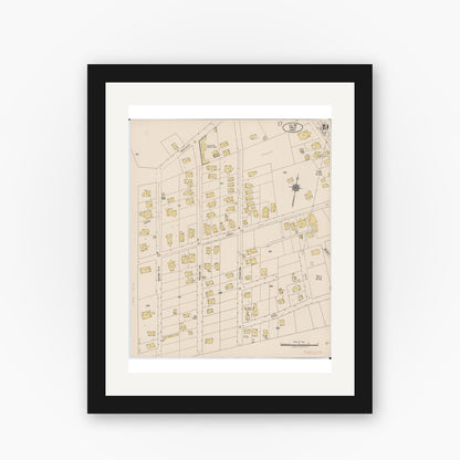 Old map wall art mockup — black gallery frame with white mat — Sanborn Fire Insurance Map from Hilo, Hawaii County, Hawaii (1921), Sheet #0019