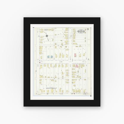 Old map wall art mockup — black gallery frame with white mat — Sanborn Fire Insurance Map from New Philadelphia, Tuscarawas County, Ohio (1910), Sheet #0005