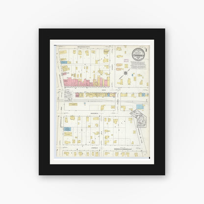 Old map wall art mockup — black gallery frame with white mat — Sanborn Fire Insurance Map from Coopersville, Ottawa County, Michigan (1916) - Complete Map Set