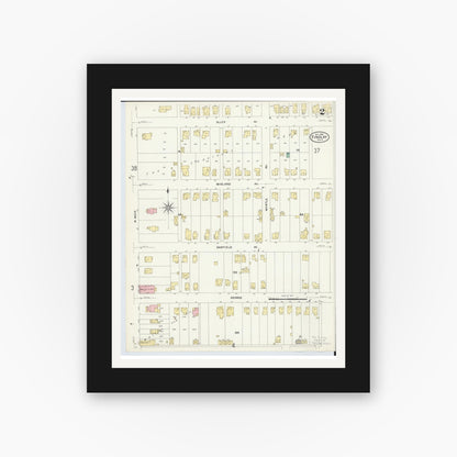 Old map wall art mockup — black gallery frame with white mat — Sanborn Fire Insurance Map from Findlay, Hancock County, Ohio (1908), Sheet #0002