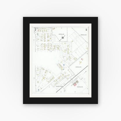 Old map wall art mockup — black gallery frame with white mat — Sanborn Fire Insurance Map from Carroll, Fairfield County, Ohio (1946), Sheet #0002