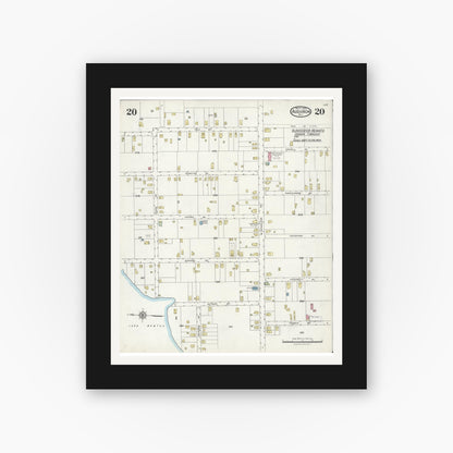Old map wall art mockup — black gallery frame with white mat — Sanborn Fire Insurance Map from Audubon, Camden County, New Jersey (1924), Sheet #0020