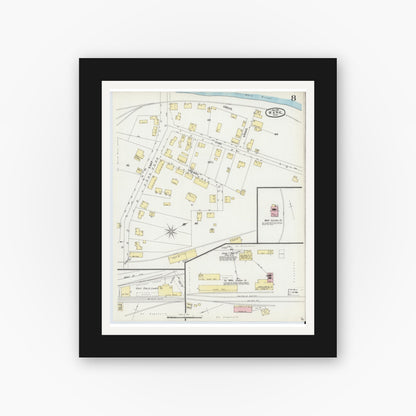 Old map wall art mockup — black gallery frame with white mat — Sanborn Fire Insurance Map from Ware, Hampshire County, Massachusetts (1896), Sheet #0008
