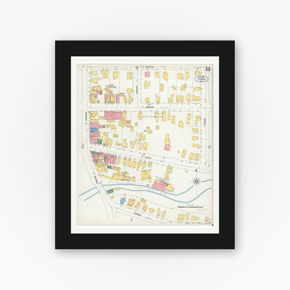 Old map wall art mockup — black gallery frame with white mat — Sanborn Fire Insurance Map from Ithaca, Tompkins County, New York (1904), Sheet #0011