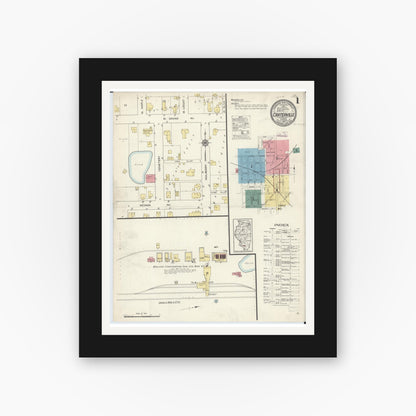Old map wall art mockup — black gallery frame with white mat — Sanborn Fire Insurance Map from Carterville, Williamson County, Illinois (1913) - Complete Map Set