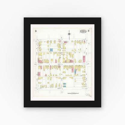 Old map wall art mockup — black gallery frame with white mat — Sanborn Fire Insurance Map from Catawissa, Columbia County, Pennsylvania (1923), Sheet #0003
