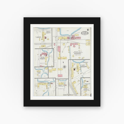 Old map wall art mockup — black gallery frame with white mat — Sanborn Fire Insurance Map from Ashburnham, Worcester County, Massachusetts (1895), Sheet #0002
