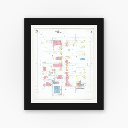Old map wall art mockup — black gallery frame with white mat — Sanborn Fire Insurance Map from Saint Clairsville, Belmont County, Ohio (1946), Sheet #0003