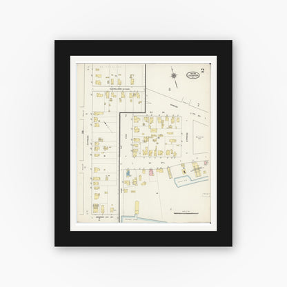 Old map wall art mockup — black gallery frame with white mat — Sanborn Fire Insurance Map from Liverpool, Onondaga County, New York (1915), Sheet #0002