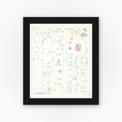 Old map wall art mockup — black gallery frame with white mat — Sanborn Fire Insurance Map from Centerville, Appanoose County, Iowa (1907), Sheet #0008