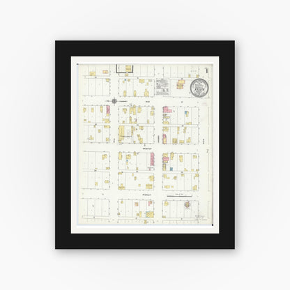 Old map wall art mockup — black gallery frame with white mat — Sanborn Fire Insurance Map from Kasota, Le Sueur County, Minnesota (1911) - Complete Map Set