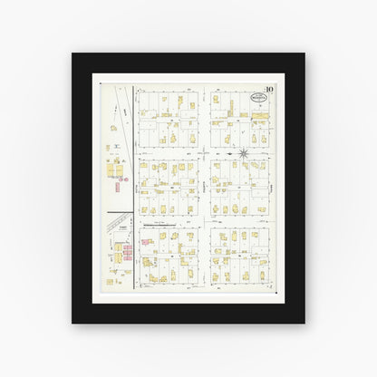Old map wall art mockup — black gallery frame with white mat — Sanborn Fire Insurance Map from Mendota, La Salle County, Illinois (1909), Sheet #0010