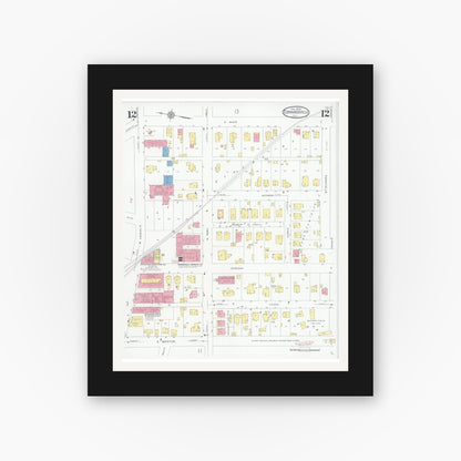 Old map wall art mockup — black gallery frame with white mat — Sanborn Fire Insurance Map from Edwardsville, Madison County, Illinois (1930), Sheet #0012