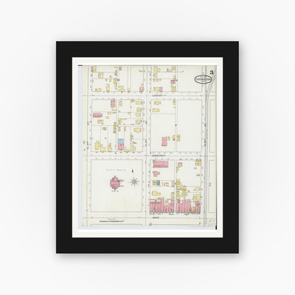 Old map wall art mockup — black gallery frame with white mat — Sanborn Fire Insurance Map from Coshocton, Coshocton County, Ohio (1893), Sheet #0003