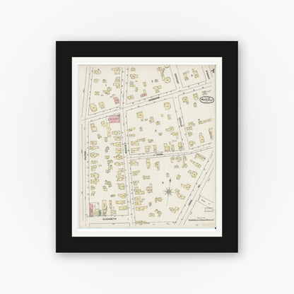 Old map wall art mockup — black gallery frame with white mat — Sanborn Fire Insurance Map from Waverly, Tioga County, New York (1888), Sheet #0004