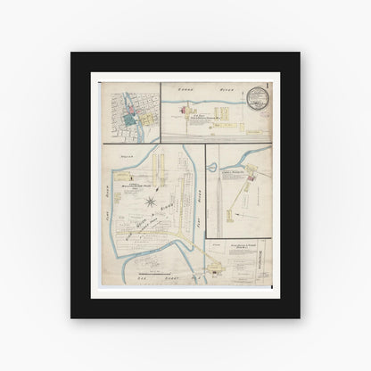 Old map wall art mockup — black gallery frame with white mat — Sanborn Fire Insurance Map from Lowell, Kent County, Michigan (1885) - Complete Map Set