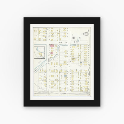 Old map wall art mockup — black gallery frame with white mat — Sanborn Fire Insurance Map from Kankakee, Kankakee County, Illinois (1914), Sheet #0002