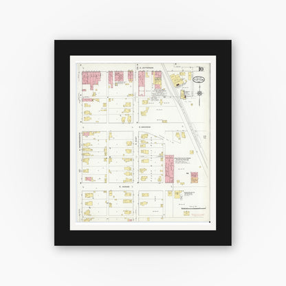 Old map wall art mockup — black gallery frame with white mat — Sanborn Fire Insurance Map from Tipton, Tipton County, Indiana (1915), Sheet #0010