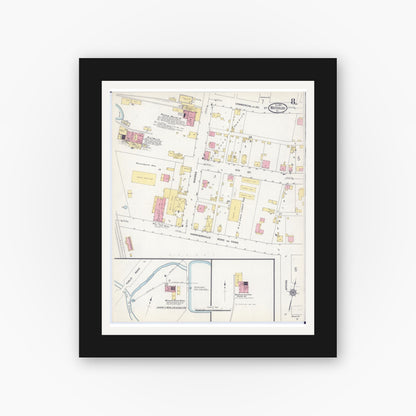 Old map wall art mockup — black gallery frame with white mat — Sanborn Fire Insurance Map from Waterloo, Monroe County, Illinois (1913), Sheet #0008