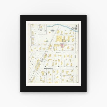 Old map wall art mockup — black gallery frame with white mat — Sanborn Fire Insurance Map from Fort Atkinson, Jefferson County, Wisconsin (1904), Sheet #0005