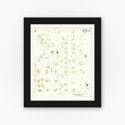 Old map wall art mockup — black gallery frame with white mat — Sanborn Fire Insurance Map from Hico, Hamilton County, Texas (1923), Sheet #0002