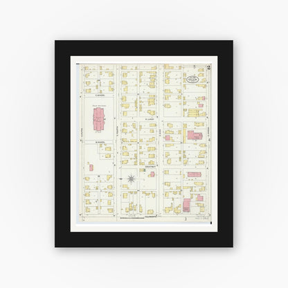 Old map wall art mockup — black gallery frame with white mat — Sanborn Fire Insurance Map from Salem, Columbiana County, Ohio (1898), Sheet #0002