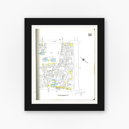 Old map wall art mockup — black gallery frame with white mat — Sanborn Fire Insurance Map from Honolulu, Oahu County, Hawaii (1955), Sheet #0108
