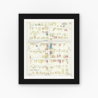 Old map wall art mockup — black gallery frame with white mat — Sanborn Fire Insurance Map from Mount Union, Huntingdon County, Pennsylvania (1911), Sheet #0002