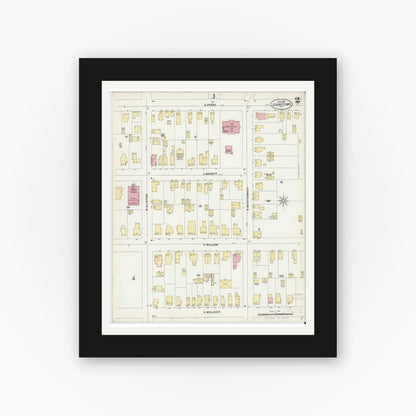 Old map wall art mockup — black gallery frame with white mat — Sanborn Fire Insurance Map from Johnstown, Fulton County, New York (1897) - Complete Map Set