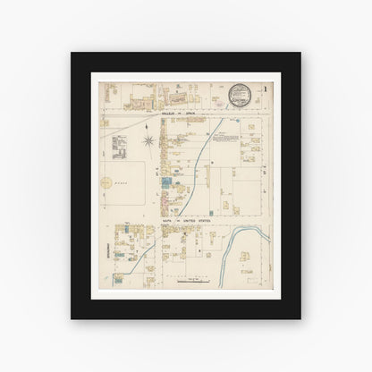 Old map wall art mockup — black gallery frame with white mat — Sanborn Fire Insurance Map from Sonoma, Sonoma County, California (1888) - Complete Map Set