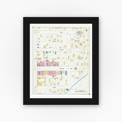 Old map wall art mockup — black gallery frame with white mat — Sanborn Fire Insurance Map from Cassopolis, Cass County, Michigan (1909), Sheet #0002