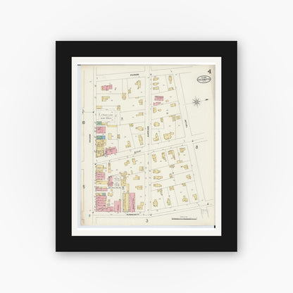 Old map wall art mockup — black gallery frame with white mat — Sanborn Fire Insurance Map from Coldwater, Branch County, Michigan (1897), Sheet #0004