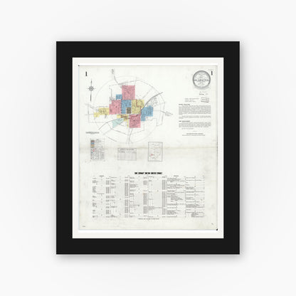 Old map wall art mockup — black gallery frame with white mat — Sanborn Fire Insurance Map from Wilmington, Clinton County, Ohio (1933) - Complete Map Set