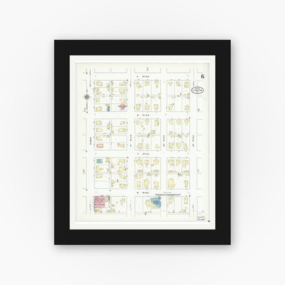 Old map wall art mockup — black gallery frame with white mat — Sanborn Fire Insurance Map from Linton, Greene County, Indiana (1910), Sheet #0006