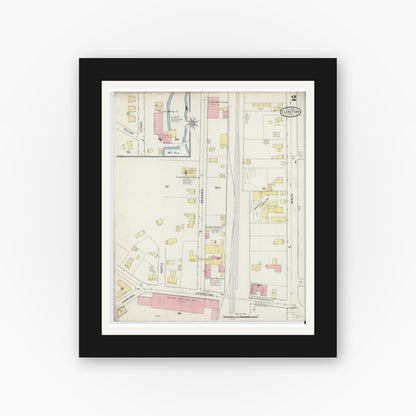 Old map wall art mockup — black gallery frame with white mat — Sanborn Fire Insurance Map from Clinton, Worcester County, Massachusetts (1894), Sheet #0002