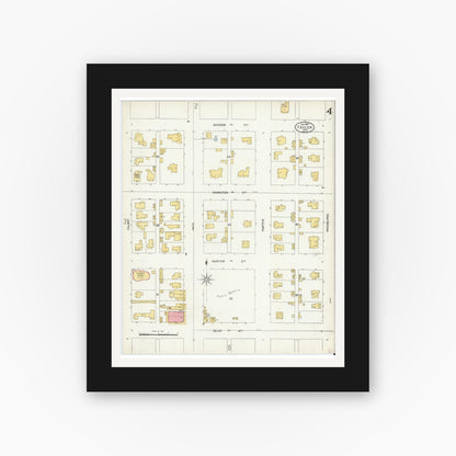 Old map wall art mockup — black gallery frame with white mat — Sanborn Fire Insurance Map from Taylor, Williamson County, Texas (1904), Sheet #0004
