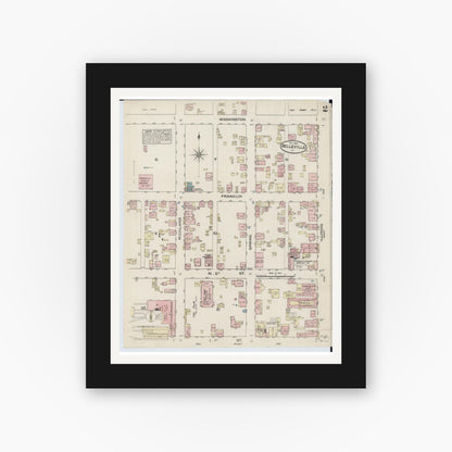 Old map wall art mockup — black gallery frame with white mat — Sanborn Fire Insurance Map from Belleville, Saint Clair County, Illinois (1884), Sheet #0002