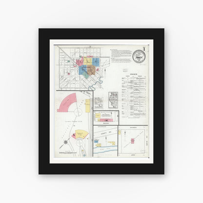 Old map wall art mockup — black gallery frame with white mat — Sanborn Fire Insurance Map from Amboy, Lee County, Illinois (1918) - Complete Map Set