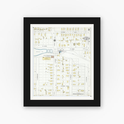 Old map wall art mockup — black gallery frame with white mat — Sanborn Fire Insurance Map from Stillwater, Washington County, Minnesota (1910), Sheet #0003