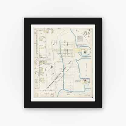 Old map wall art mockup — black gallery frame with white mat — Sanborn Fire Insurance Map from Duluth, Saint Louis County, Minnesota (1884), Sheet #0014
