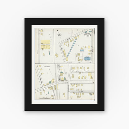Old map wall art mockup — black gallery frame with white mat — Sanborn Fire Insurance Map from Melrose, Middlesex County, Massachusetts (1892), Sheet #0007