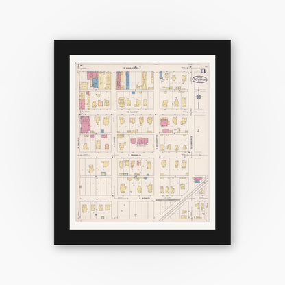 Old map wall art mockup — black gallery frame with white mat — Sanborn Fire Insurance Map from Taylorville, Christian County, Illinois (1922), Sheet #0013