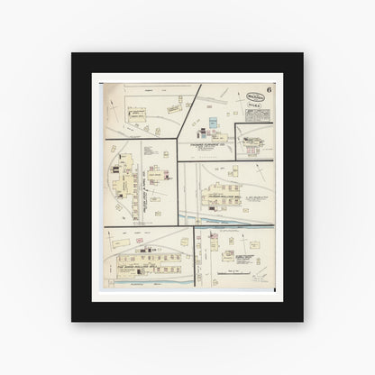 Old map wall art mockup — black gallery frame with white mat — Sanborn Fire Insurance Map from Warren, Trumbull County, Ohio (1884), Sheet #0006