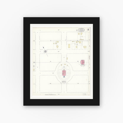 Old map wall art mockup — black gallery frame with white mat — Sanborn Fire Insurance Map from Merced, Merced County, California (1898), Sheet #0003