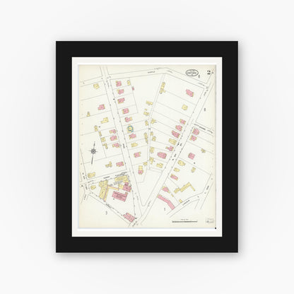 Old map wall art mockup — black gallery frame with white mat — Sanborn Fire Insurance Map from Oxford, Chester County, Pennsylvania (1914), Sheet #0002