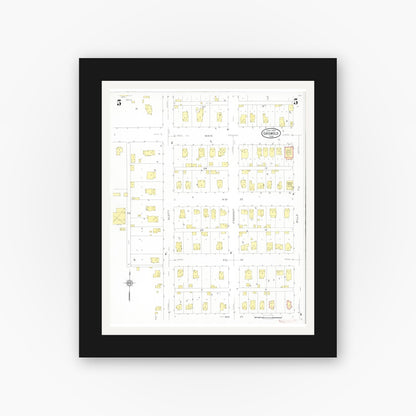 Old map wall art mockup — black gallery frame with white mat — Sanborn Fire Insurance Map from Griswold, Cass County, Iowa (1930), Sheet #0005