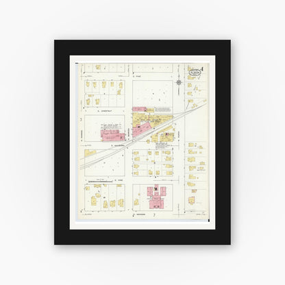 Old map wall art mockup — black gallery frame with white mat — Sanborn Fire Insurance Map from Albion, Calhoun County, Michigan (1913), Sheet #0004