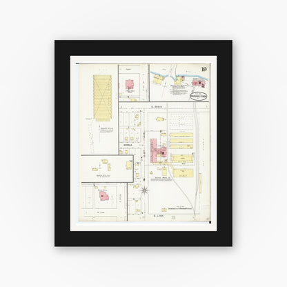 Old map wall art mockup — black gallery frame with white mat — Sanborn Fire Insurance Map from Marshalltown, Marshall County, Iowa (1894), Sheet #0019
