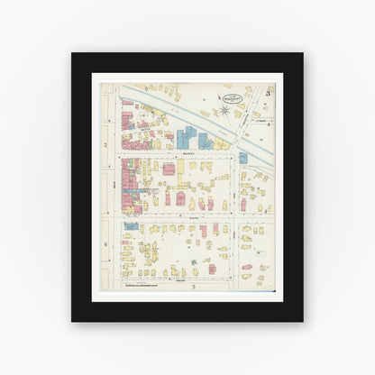 Old map wall art mockup — black gallery frame with white mat — Sanborn Fire Insurance Map from Brockport, Monroe County, New York (1898), Sheet #0003